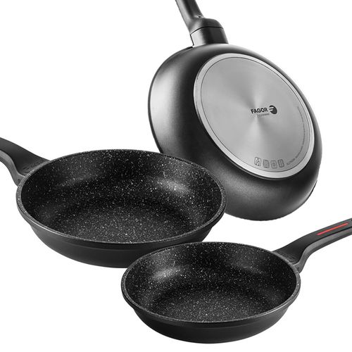 Set De 3 Poêles À Frire Induction 20-24-28 Cm Aluminium, Antiadhésif Sans Pfoa, , Noir, Fagor, Alutherm
