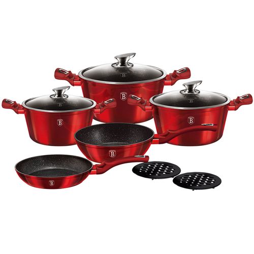 Batterie De Cuisine À Induction 10 Pièces Aluminium Antiadhésif Sans Pfoa, , Rouge, Berlinger Haus, Burgundy