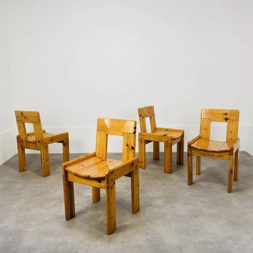 4 Chaises Brutalistes De Silvio Coppola Pour Roche Bobois Pin Massif Bois