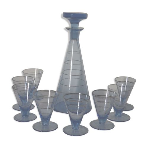 Service A Liqueur Verre Bleu Et Argent Vintage 50aposs Bleu