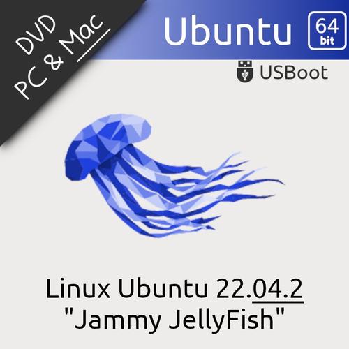 Dvd Linux Ubuntu 22.04.2 Jammy Jellyfish Ubuntu 22.04 64bit Lts 8.5go Bootable D'installation + Test Live + Notice/Aide Au Boot
