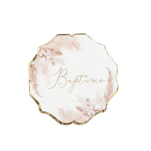 16 SERVIETTES PAPIER BAPTÊME PAMPA FLEUR DE COTON