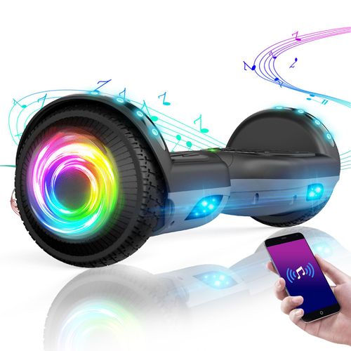Hoverboard 6.5" Sisigad, Bluetooth + Lumière Led Autonomie 7-8km Charge Maximale 70kg, Fun And Cool Hoverboard Enfant, Noir + Gris