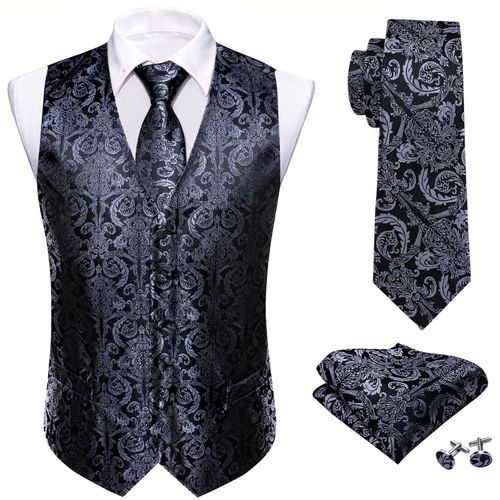 Ensemble De Boutons De Manchette Hanky Glaaught Injmen,Gilet Jacquard,Veste En Fibre,Noir,Blanc,Gris,Argent,Mariage,Affaires,Erra. Wang