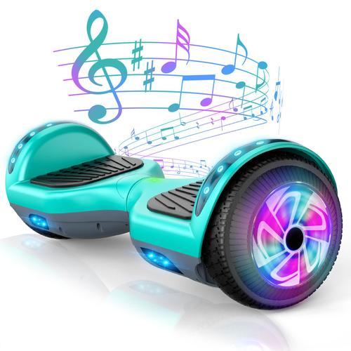 Hoverboard 6.5'' Sisigad, Bluetooth + Lumière Led, Autonomie 7-8km, Vitesse Maximale 10km/H, Batterie 18v/2.6ah, Vert + Gris