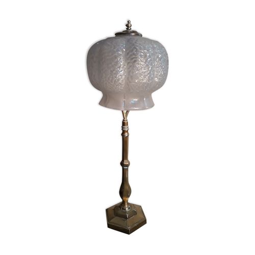 Lampe Laiton Et Son Verre Moul  En Forme De Cloche    Style Art Deco  1930  Electrici Dore