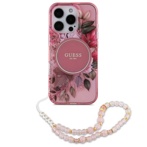 Guess Magsafe Iml Flowers Case Avec Beads Strap Iphone 16 Pro Max Pink