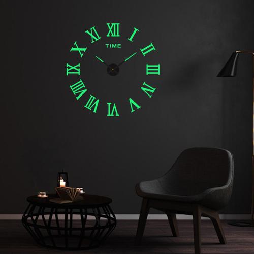 Autocollants d'horloge murale lumineuse sans cadre, autocollants décoratifs en 3D pour la maison