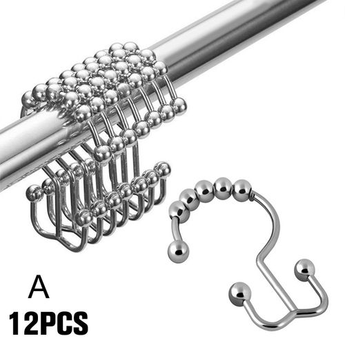 Rideaux De Douche À Crochets En Métal Antirouille, 12 Pièces, Accessoires De Bain Avec Anneaux Coulissants