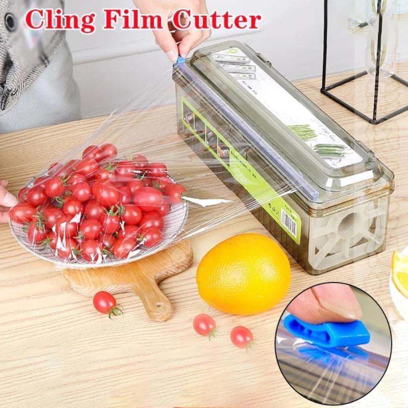 Distributeur de film alimentaire avec découpeuse de glissière, coupe-film  alimentaire ménager Artefact de découpe de boîte de film alimentaire  jetable avec aspiration magnétique, adhésif rechargeable