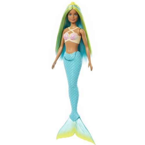 Poupée Barbie Sirène Avec Cheveux Bleus Et Jaunes, Nageoire Turquoise Et Serre-Tête