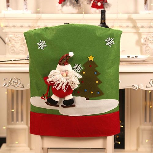 Housse De Chaise En Tissu Non Tissé Imprimé Père Noël Bonhomme De Neige Elk, Couverture Arrière De Chaise De Table À La Maison, Décoration De Noël