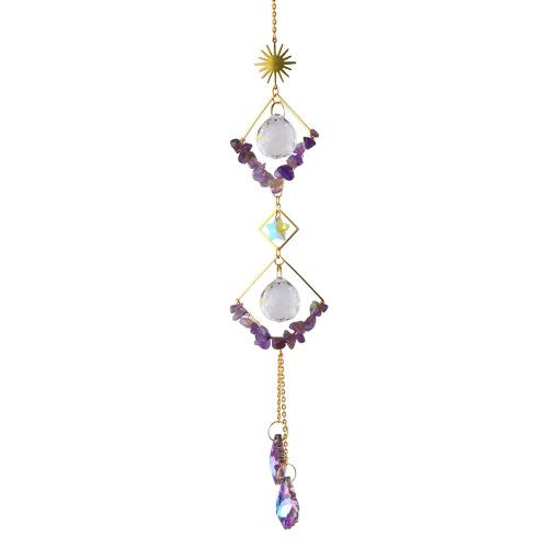 Carillon en cristal violet, attrape-vent en pierres naturelles, prismes, décoration de jardin