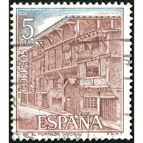 Timbre Oblitéré Espana, Correos, N° 52 El Portalon, Vitoria, 5 Ptas