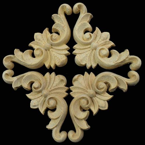 Cadre d'appliques pour meubles de maison | Cadre Vintage d'angle en bois sculpté non peint de 4 pièces, cadre d'appliques pour mur d'armoire, décoration de porte, artisanat