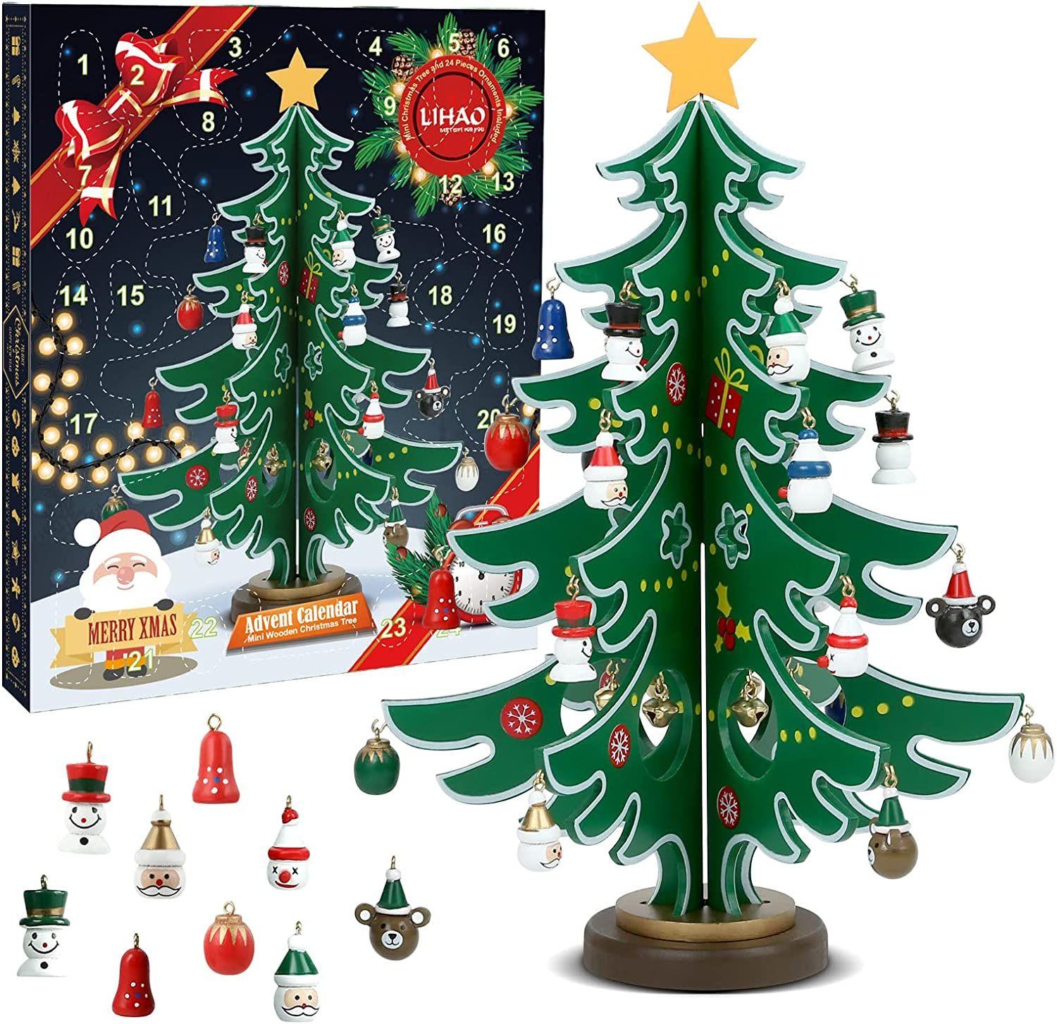 2 Pcs Compte à rebours de Noël en bois,Ornement de calendrier de