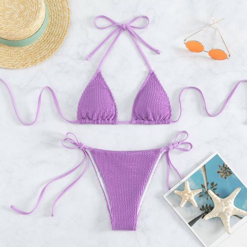 Maillot De Bain En Tissu Piqué Sexy Bikini Couleur Pure Maillot De Bain Fendu Pour Femme Taille Plus