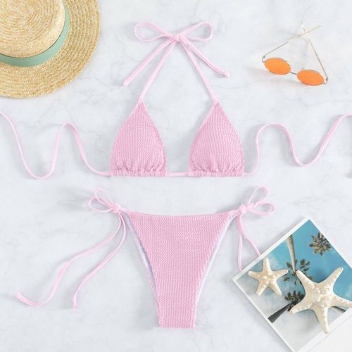 Maillot De Bain En Tissu Piqué Sexy Bikini Couleur Pure Maillot De Bain Fendu Pour Femme Taille Plus