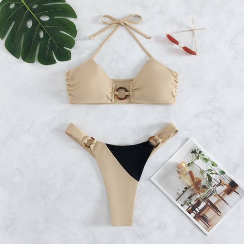 Bikini Triangle Sexy Maillot De Bain Color Block Plus Size Maillot De Bain Fendu Pour Femme