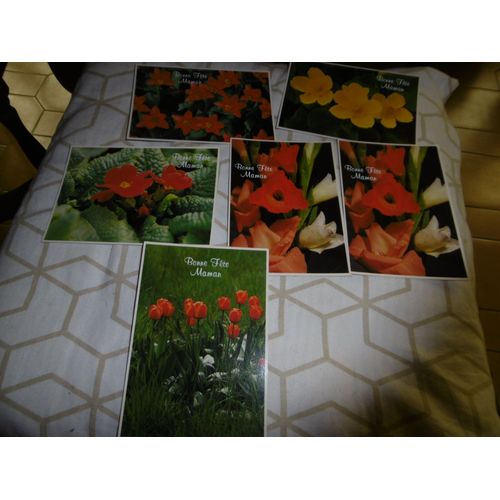 Cartes Postales Simples 10x15cm Bonne Fete Maman Fleurs La Cartographie Serie 6 Lot De 5