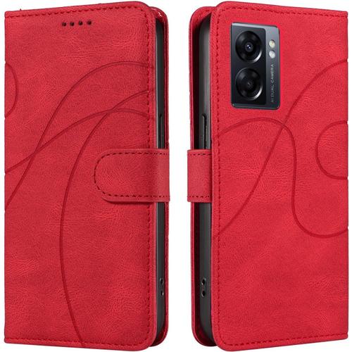 Coque Pour Oppo A57s 4g / Oppo A77 5g / Oppo A57 5g, Portefeuille Magnétique Housse En Cuir Pu, Etui À Rabat De Protection Pour Oppo A57s 4g / Oppo A77 5g / Oppo A57 5g, Rouge