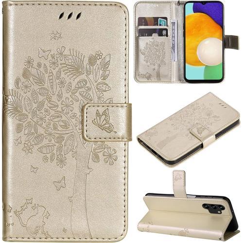 Coque Pour Samsung Galaxy A04s /A13 5g, Etui Samsung A04s /A13 5g, Antichoc Tpu Housse Cuir Flip Case Portefeuille Etui Rabat Magnétique Coque De Protection Cover Or