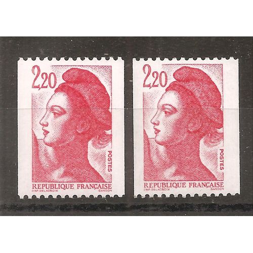 2379a - 2379b (1985) Types Libert Issus De Roulettes 2f20 Rouge Avec Numro Rouge Au Verso N** (Cote 4,85e) (7778)