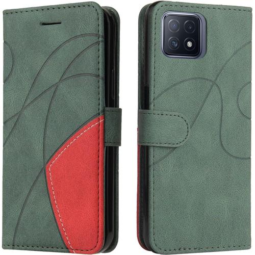 Coque Pour Oppo A72 / A73 5g / A92s / Reno4 Z, Etui En Cuir Pu Portefeuille Housse Magnétique Und Flip Protection Case Avec Antichoc Tpu, Etui À Rabat, Fentes Pour Cartes Vert