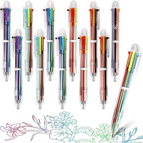 Lot de 12 stylos à bille, stylos à bille rétractables multicolores
