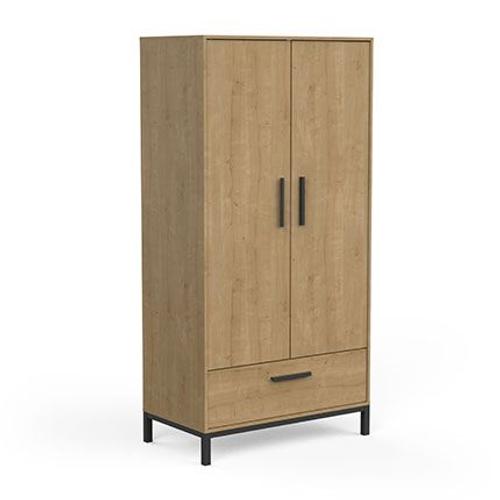 Armoire 2 Porte 1 Tiroir 90 Cm Décor Chêne Et Noir - Craff