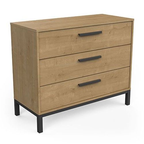 Commode 3 Tiroirs 90 Cm Décor Chêne Et Noir - Craff