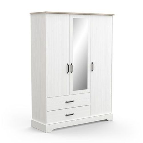 Armoire 3 Portes 2 Tiroirs 148 Cm Décor Chêne Et Blanc - Kotty