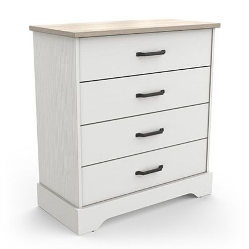 Commode 4 Tiroirs 84 Cm Décor Chêne Et Blanc - Kotty