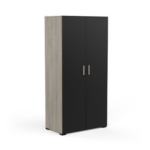 Armoire Penderie Et Lingère 2 Portes Noir Et Chêne Kronberg - Hunda