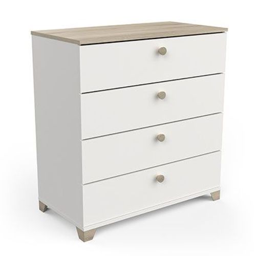 Commode 4 Tiroirs 79 Cm Blanc Et Chêne Kronberg - Hunda