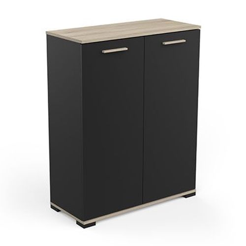 Commode 2 Portes 79 Cm Noir Et Chêne Kronberg - Hunda