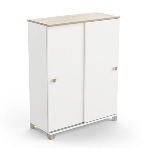 Commode 2 Portes Coulissantes 79 Cm Blanc Et Chêne Kronberg - Hunda