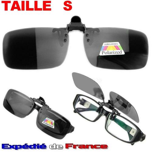 Verres Solaires Clip-On Relevable À Clipser Sur Les Lunettes De Vue - Taille S - Polarisés Teintés Noir - Cheapatleast - 