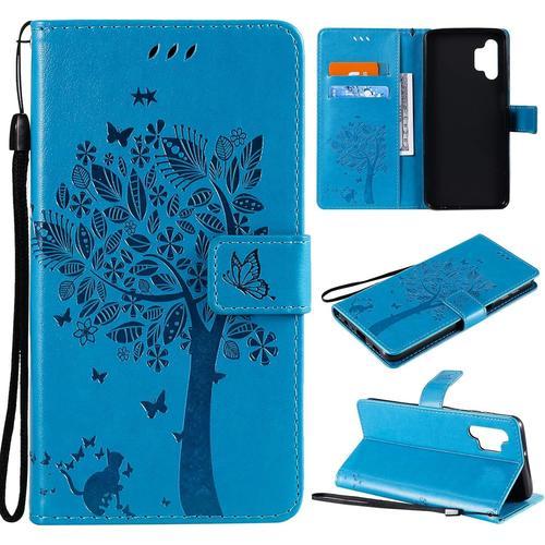 Coque Pour Samsung Galaxy A32 5g, Etui Samsung A32 5g, Antichoc Tpu Housse Cuir Flip Case Portefeuille Etui Rabat Magnétique Coque De Protection Fentes Pour Cartes Cover Bleu