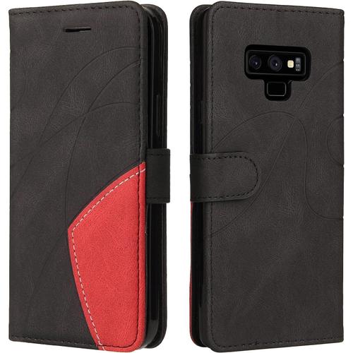 Coque Pour Samsung Galaxy Note 9, Etui En Cuir Pu Portefeuille Housse Fermeture Magnétique Und Flip Protection Case Avec Antichoc Tpu, Etui À Rabat, Fentes Pour Cartes Le Noir