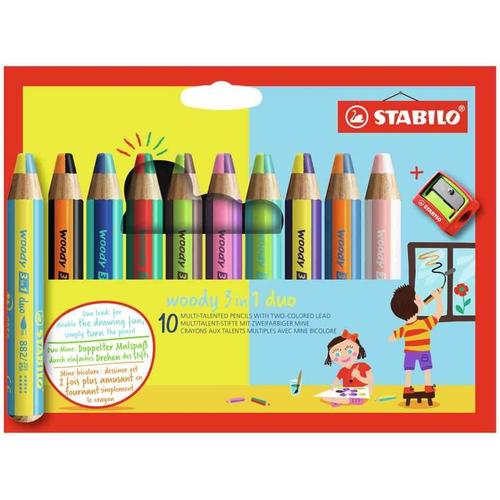 Stabilo Crayon Multi-Talents Woody 3 En 1 Duo, Étui De 10