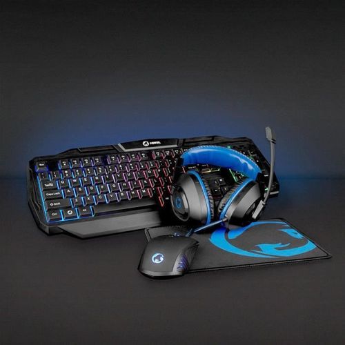 PACK 4-en-1 | Clavier, casque, souris et tapis de souris | Noir/Bleu | AZERTY | FR
