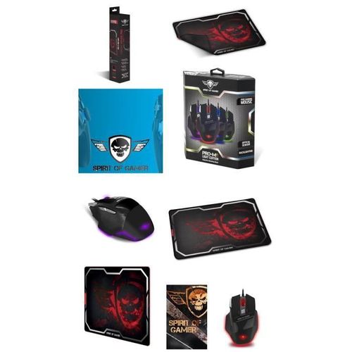 PACK GAMER 2 EN 1 PRO-M8 Tapis souris S.O.G Red Smokey Skull + Souris RGB 7 BOUTONS 3500 DPI
