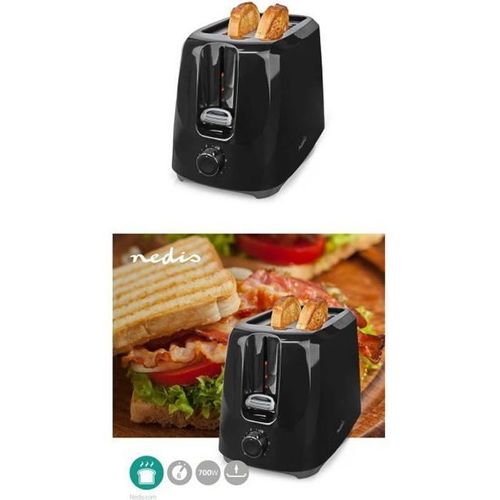 Grille pain noir 2 Emplacements | Thermostat réglable: 6 | 700 W avec Tiroir à miettes