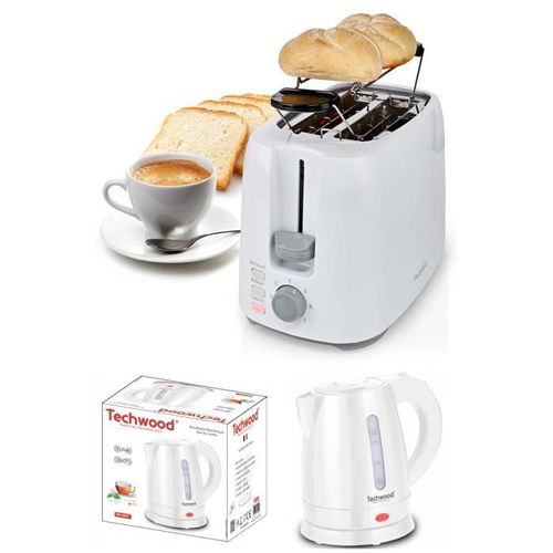 PACK DEJEUNER Bouilloire électrique Blanche 1L 1600W + Grille-pain Blanc 2 Fentes 750W 7 niveaux de température