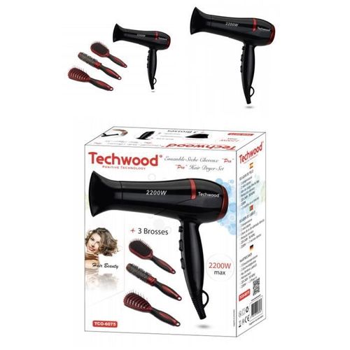 Sèche Cheveux "Pro" 2200w Noir 3 Températures + 3 Brosses Désign