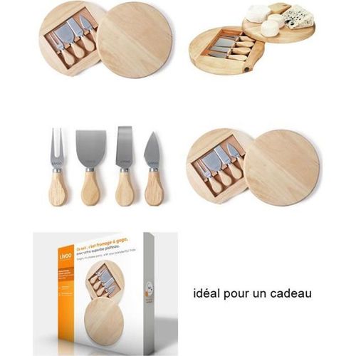 Plateau À Fromage En Bois Naturel Pivotant + Ustensiles