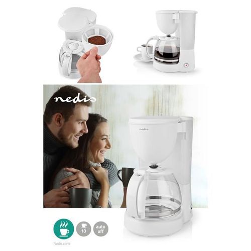 Machine À Café Cafetière Électrique Blanche Carafe En Verre 1,25l, Fonct Maintien Au Chaud, Système Anti-Gouttes, Arrêt Automatique