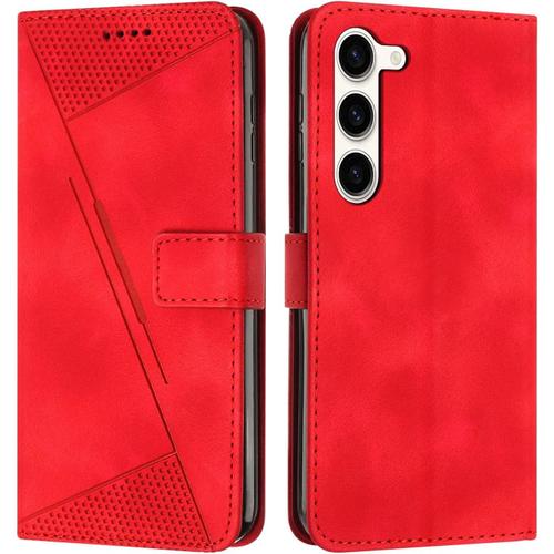 Coque Pour Samsung Galaxy S23 Housse Etui Portefeuille,Cuir Multifonction,Fermeture Magnétique À Clapet Anti-Choc Rouge