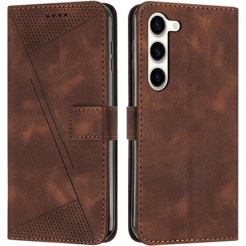 Coque Pour Samsung Galaxy S23 Housse Etui Portefeuille,Cuir Multifonction,Fermeture Magnétique À Clapet Anti-Choc Brun